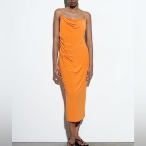 ZARA DRESS WITH DRAPED NECKLINE ORANGE
